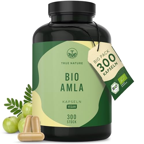 Bio Amla (Amalaki) Kapseln - 1500mg - 300 natürliche Amalaki Kapseln à 500mg für 100 Tage - 100% reinstes & hochwertiges Amla Fruchtpulver - hochdosiert vegan - TRUE NATURE