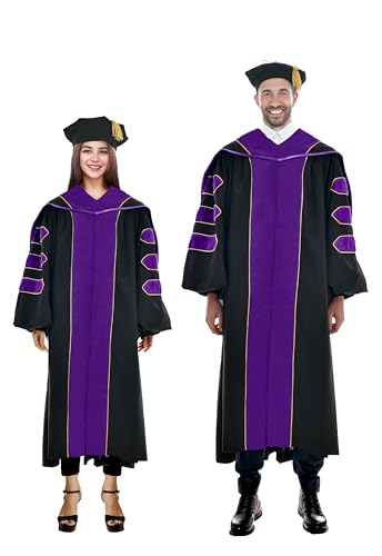 Image of Deluxe Graduation Doctoral Gown Doctoral Hood and Tam 8 Sided Package with Gold Piping Doctoral Regalia
