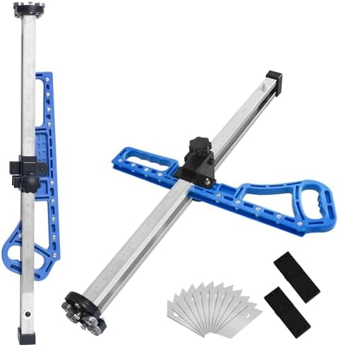 Drywall Cutter, Foldable Drywall Cutting Tool, 1.5 to 60cm Dual-Scale Drywall Cutter Tool with 10pcs trapezoidal Blades, Fit 1/4" 3/8" 1/2" 5/8" Plasterboard
