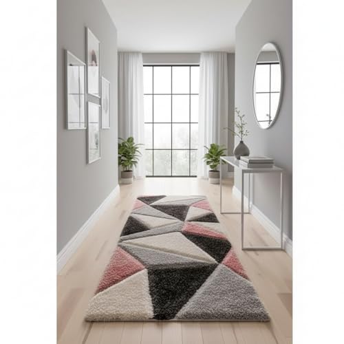Image of 2x5 ft Shaggy Rug Runner - Ultra-Soft Geometric Carpet for Hallway, Bedroom, and Entryway with Cozy Texture and Modern Appeal