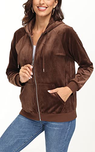 Tacvasen Women's Full-Zip Hoodie Sweatshirt Long Sleeves Casual Fleece Jacket With Pockets Light Brown, M #TOP2