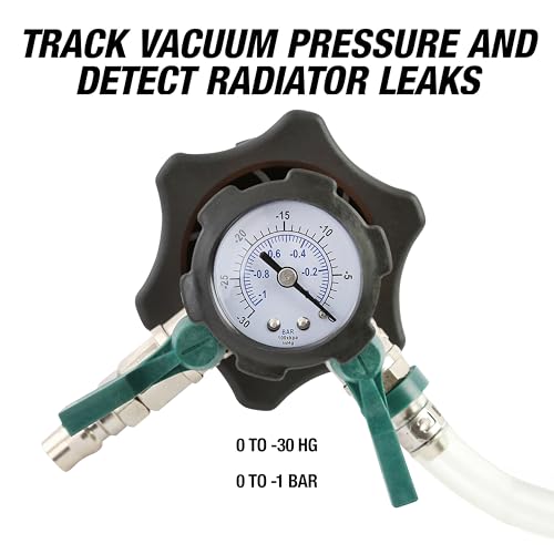 OEMTOOLS 24444 Coolant Vacuum Refill Kit, Coolant Pressure Tester Kit, 70&ndash;110 PSI Working Pressure, 5 Bushings, 1 Tapered Cone Adapter, Vacuum Leak Detector, Pressure Tester for Coolant System