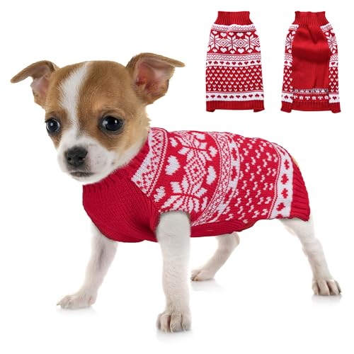 Scheppend Snowflake Small Dog Sweater Festive Pet Pullover Ugly Christmas Holiday Jumpers Clown Sweater for Small Dogs Cats,Small