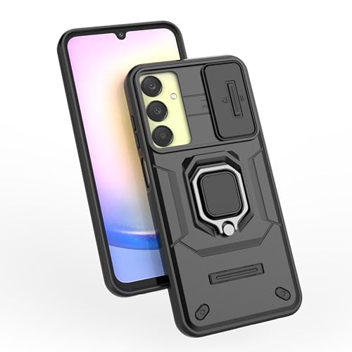 Image of SHINESTAR Tough Armor Samsung Galaxy A25 5G Bumper Back Case Cover | Ring Holder & Sliding Camera Shield Cover | 360 Degree Protection Back Case Cover for Samsung Galaxy A25 5G (Black)