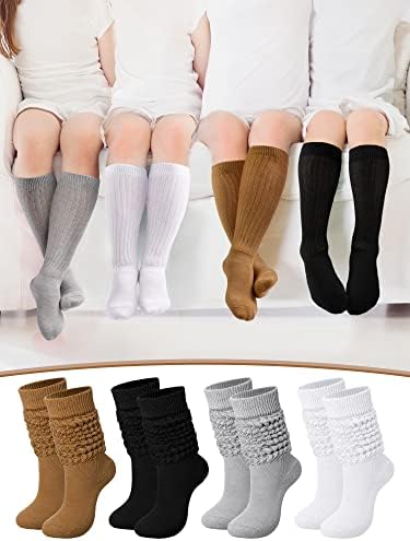 Janmercy 4 Pairs 80s 90s Neon Slouch Socks Women Girls Warm Scrunch Socks Chunky Socks Knit Scrunchie Socks Size 5-10, Pure Color, One Size