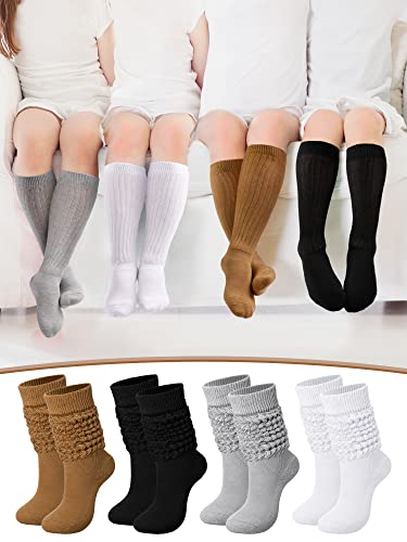 Janmercy 4 Pairs Slouch Socks for Women Bulk Stacked Boot 80s 90s Neon Slouch Knit Scrunchie Socks