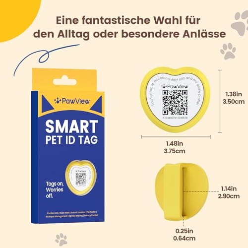 PawView Personalisierte Silikon Hundemarke qr code & NFC-wasserdichte, geräuschlose Für kleine, mittelgroße und große Hunderassen mit Online-Profil,Gegen Verlust,Finder Scannt ohne App DE