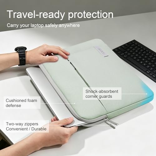 Image of Lacdo 14 Inch Laptop Sleeve Compatible with 14 Inch HP Lenovo DELL ASUS Acer Chromebook 14 /HP Stream 14 /DELL Inspiron 14 /Lenovo IdeaPad 14 /Acer Spin 3 Laptop Sleeve, Green