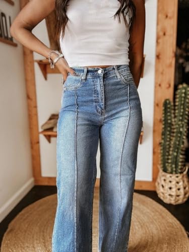 cffvdiz Women's Mid Waist Ripped Boyfriend Jeans Casual Washed Distressed Straight Leg Denim Pants4