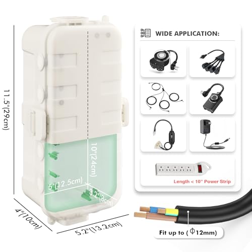 RESTMO Outdoor Electrical Box, IP54 Weatherproof Extension Cord Cover with 6 Cable Entry Ports, Waterproof Connection Box Protect Power Strip, Timer, Plug, Holiday Lights, (11.5x5.2x4 inch), White by Restmo - Image 2
