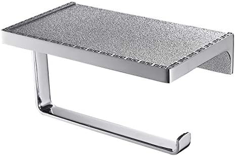LANGPAI Toilet Paper Roll Holder with Shelf Tissue Dispenser Storage Cell Phone Shelves Wall Mounted Bathroom Accessories Antislip Matte Chrome
