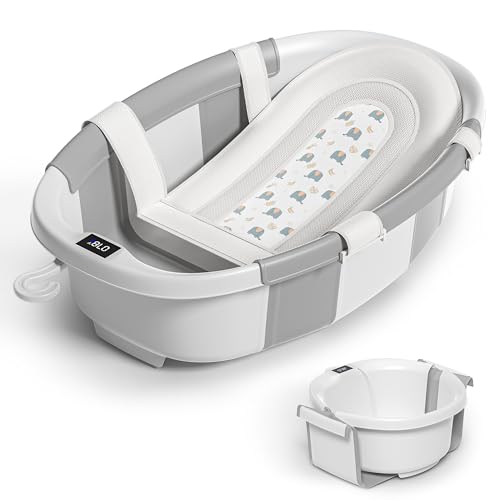 Collapsible Baby Bathtub for Newborn to Toddler 0-36 Months,Spacious Foldable