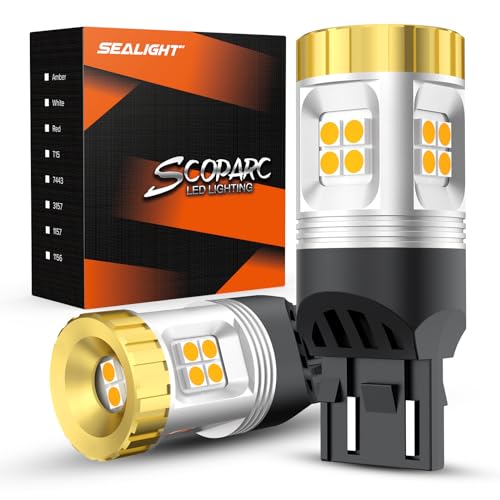 Image of SEALIGHT 7443 7440 LED Bulbs for Turn Signal Lights, Super Bright 7440 7441 7444 T20 W21W LED Light Bulb Amber Yellow for Marker Blinker Bulb(2PCS)