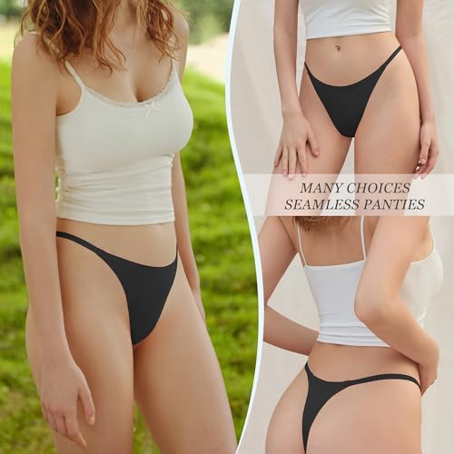 Image of DEANGELMON Seamless G-string Thongs for Women - No Show Thong Underwear Low Rise Stretch Panties Workout Pack