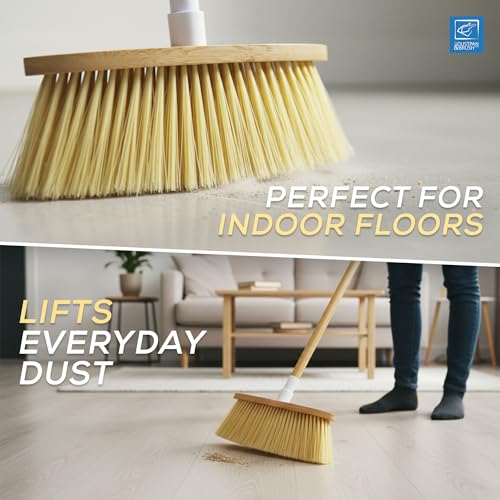 Bamboo Broom Indoor Floor Brush – Traditional Sweeping Brush Indoor Broom Made from Natural Broom Handle and Head Stock, Sustainable Bamboo Wooden Broom for Household Cleaning - Image 2