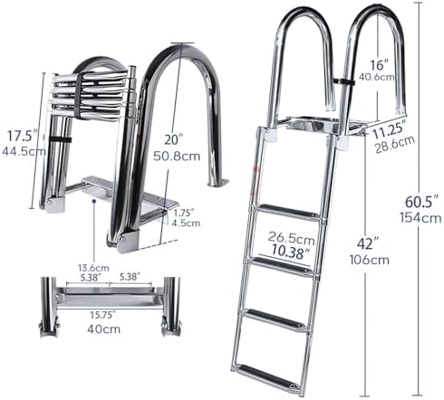 Pontoon Boat Ladder with Telescoping Folding Design and Handrails for Safe Docking and Swimming