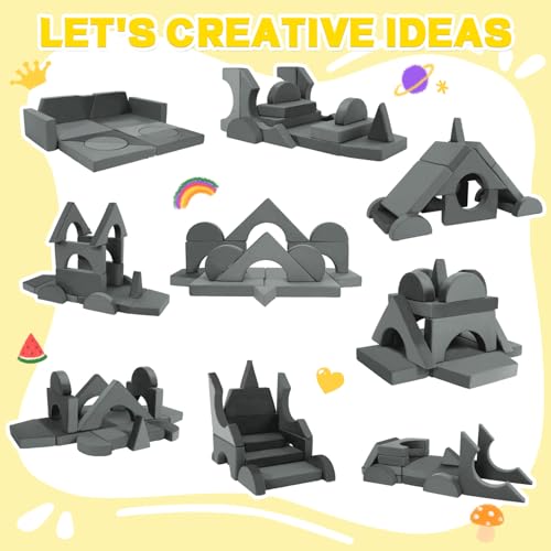 Frxeyaliz 15pcs Modular Kids Play Couch Set Children Section Sofa Kids Convertible Toddler Couch for Children Bedroom Playroom Living Room (Dark Gray) by Frxeyaliz - Image 5