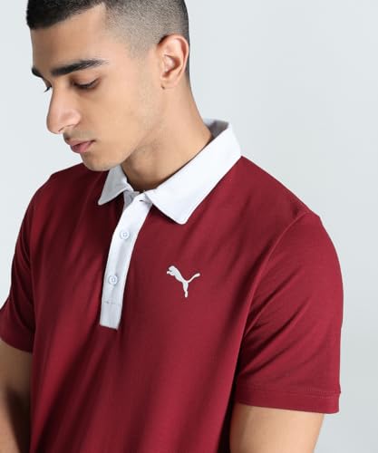 Image of Puma Men Cotton Solid Regular Fit Polo T-Shirt for Both Sporty Outings and Casual Daywear