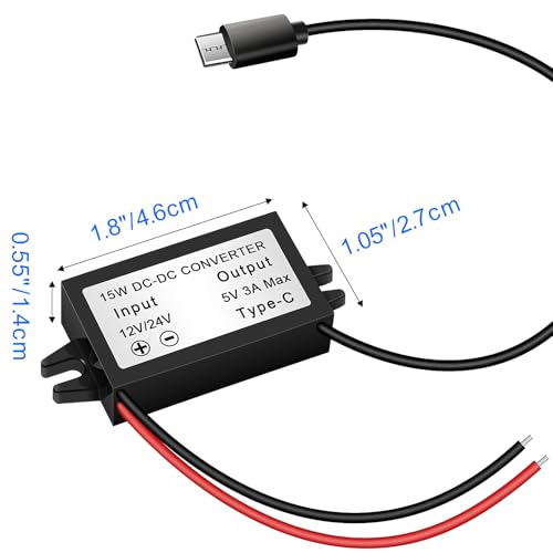 DC 12V/24V to 5V 3A 15W Buck Converter, USB Type-C Waterproof Power Adapter for Raspberry Pi 4, Phone, Car, Step Down Voltage Regulator2