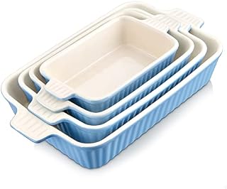 MALACASA, Series Bake, Rectangular Baking Dish Set of 4 (9"/11"/12"/13.3"), Oven to Table Baking Dish with Ceramic Handles Ideal for Lasagne/Pie/Casserole/Tapas, Blue
