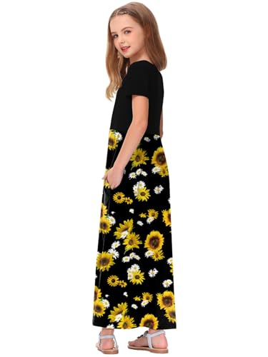 Image of Deerose Girls Maxi Dress Short Sleeve Casual Long Dresses with Pockets 5-14 Years
