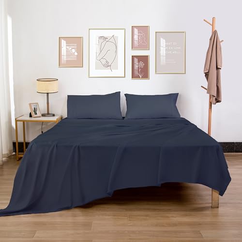 HBHLFZ Twin XL Flat Sheet - Ultra Soft Polyester Top Sheet - Hotel Quality Bed Sheets - Comfortable Wrinkle-Free - Easy to Care for - 1 Twin XL Flat Sheet Only(Twin XL,Navy Blue)