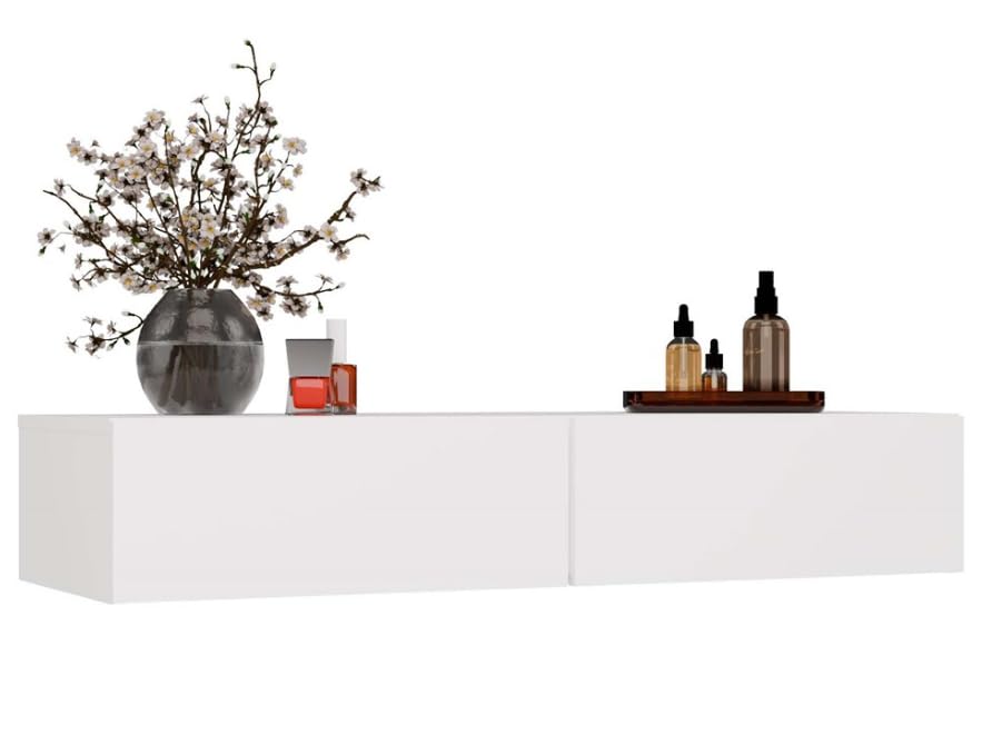 BDW MIKA Coiffeuse murale 110 x 40 x 20 cm, 2 tiroirs, blanc cachemire, montage mural, pour chambre...
