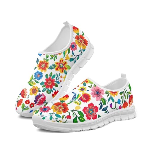 Image of Floral Sneakers for Women Colorful Art Shoes for Women Slip On Casual Work Shoes