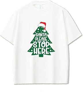 تيشرت للكريسماس، قطن أبيض، بطبعة «Santa Please Stop Here» مع شجرة الكريسماس بطابع العطلة، مقاس الأطفال بعمر 3 إلى 6 سنوات