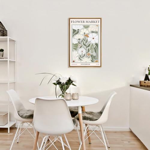 Eliko Framed Canvas Wall Art Abstract Floral Botanical Print Wildflower Flower Market Paintings Boho Modern Minimalist Pictures Decor Bedroom Bathroom Living Room 12"x 16" Natural Framed - image 3