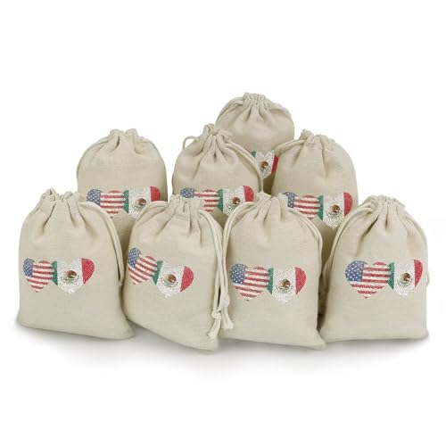 U.S.A. Flag Mexican DNA Mexico 8 Pack Small Gift Bags Cotton And Linen Drawstring Pockets Sachet Bag for Party Home Supplies