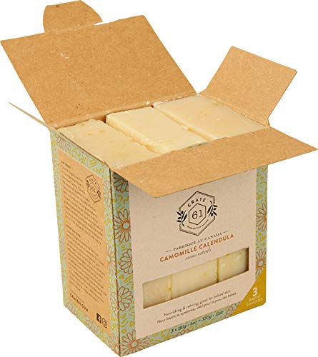 Crate 61, Vegan Natural Bar Soap, Chamomile Calendula, 3 Pack, Handmade Soap With Premium Essential Oils, Cold Pressed Face And Body Bar Soap For Men And Women (4 oz, 3 Bars) Chamomile Calendula 3 Pack