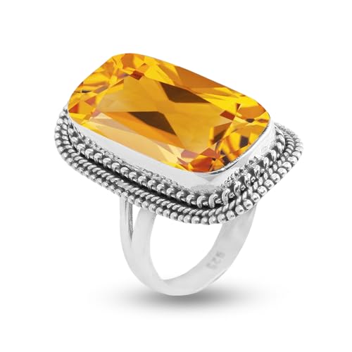 Solid 925 Sterling Silver Citrine Ring for Women