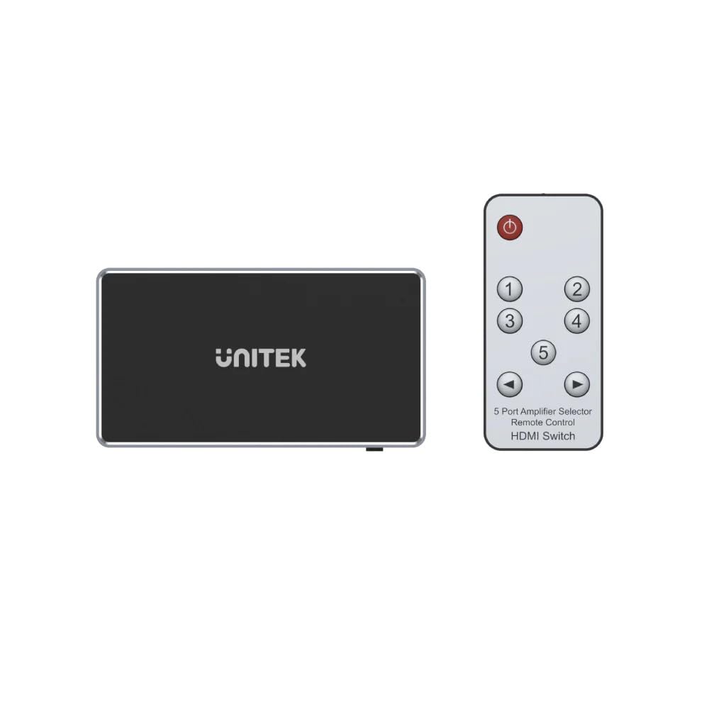 Unitek Splitter HDMI Switch 1.4b 5 IN-1 Out 4K - Con telecomando per 5 sorgenti HDMI - Lettore HD Recorder PC console di gioco - Compatibile con Dolby TrueHD DTS-HD e audio surround 7.1