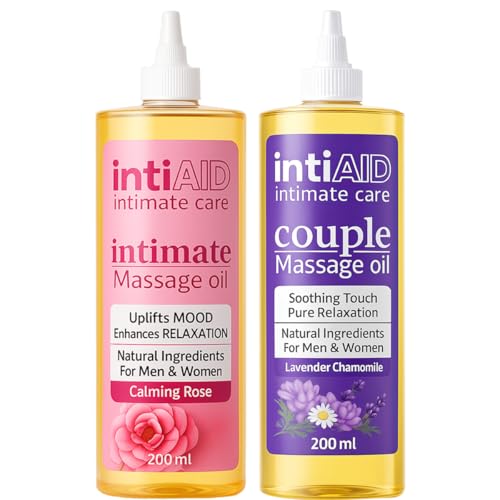 Image of Couple & Intimate Massage Oil Pack of 2 with Sensual Bliss of Lavender & Chamomile. Ideal for Couples Date Nights & Soothing Massage Experience. Non-Sticky Texture - 200ml Each