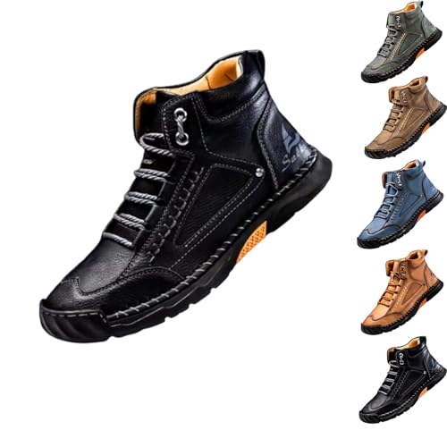 Sawbehind Men's Comfortable Handmade Leather Boots,Arch Support,Wide Men's Comfortable Handmade Leather Boots-Outdoor,Saw Behind Shoes (black,10)