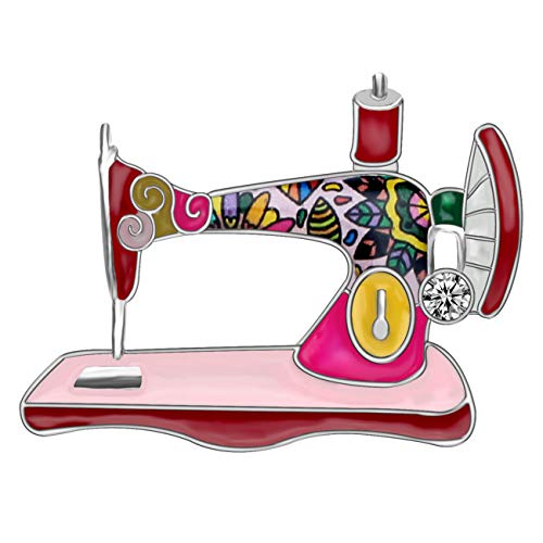 Image of Bonsny Enamel Alloy Rhinestone Sewing Machine Brooches Pin Jewelry For Women Girls Novelty Gift Charms