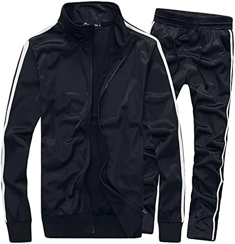 MACHLAB Men's Activewear Full Zip Warm Tracksuit Sports Set Casual Sweat Suit Black XL