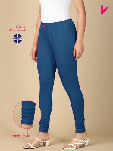 Image of Lux Cozi PYNK Solid Premium Cotton Lycra Churidar Leggings for Women | Regular Fit Elastic Waist Full Length Women Leggings | Free Size