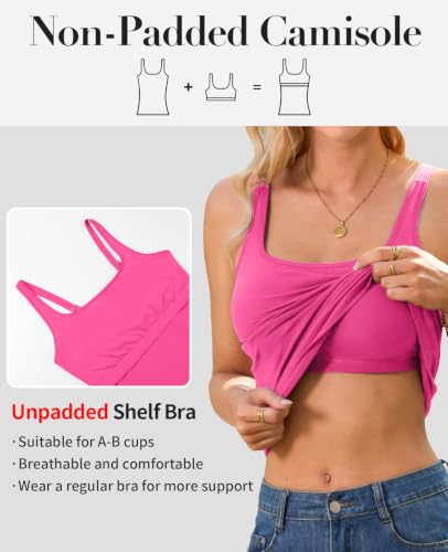 Image of V FOR CITY Non-Padded Shelf Bra Tank Top for Women Cotton Adjustable Wide Strap Camisole Basic Cami Shirts 2 Pack
