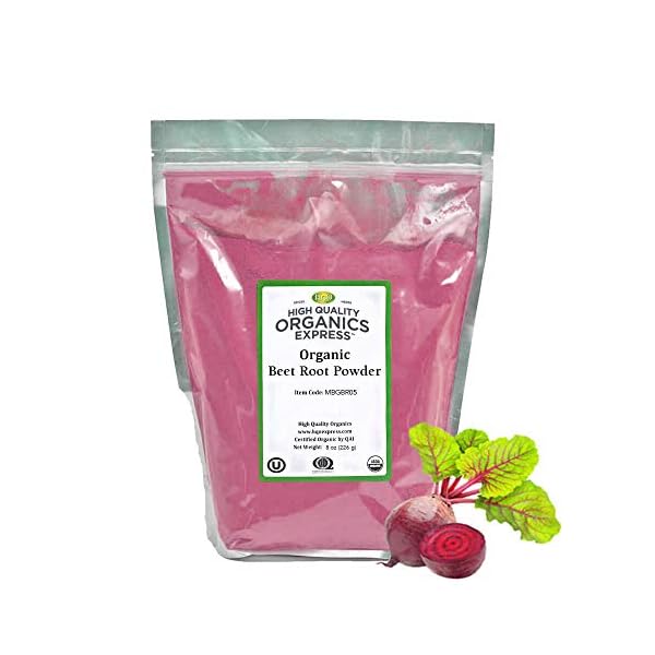 Beet Root Powder | by HQOExpress | USDA Certified Organic | Resealable 8oz bag | Beetroot | Raw | Non GMO | Nitric Oxide Booster | Lab Tested | Raw | Non-GMO | Kosher | USA Packaged