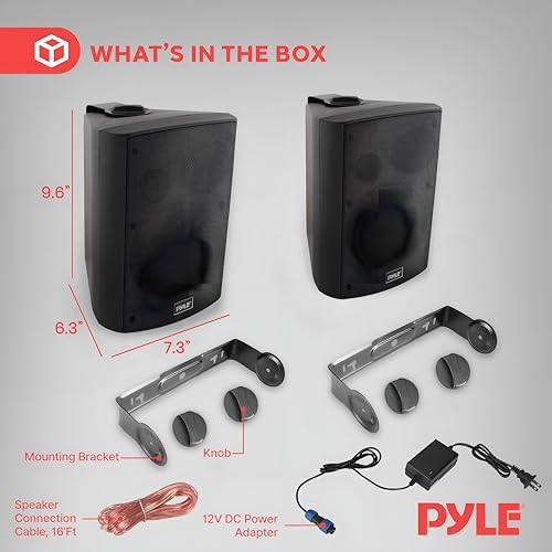 Image of Pyle Waterproof Wall Mount Speaker System - 5.25 Inch Active + Passive Pair Wireless Bluetooth Compatible Indoor /Outdoor Stereo Sound Set with AUX in PDWR52BTBK (Black) (Pack of 2)