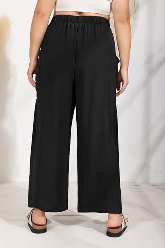 SEKINO Women's Plus Size Wide Leg Palazzo Pants Drawstring Casual Loose Beach Travel Vacation Flowy Lounge Pants with Pockets3