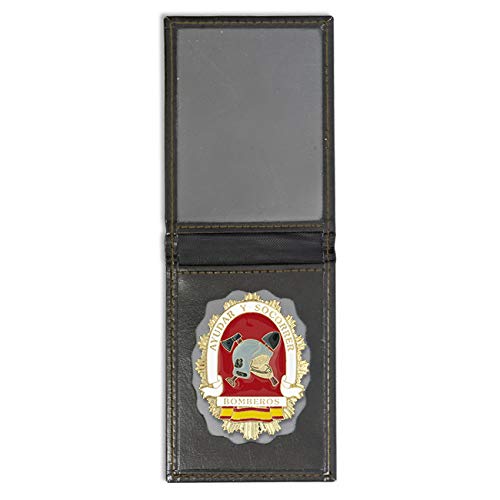 Cartera + Placa Bomberos | Cartera de Polipiel identificativa con Chapa/Insignia para decoración, coleccionismo y atrezzo