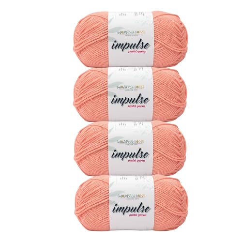 Image of WOAFashions Impulse Hand Knitting & Crochet Yarn, Premium Acrylic, 4 : Medium (Peach Blush) (4x100gms / 14.1oz)