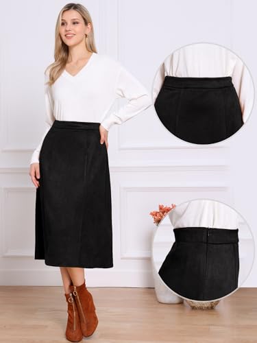 Allegra K Faux Suede Midi Skirts for Women's Work Casual Fall Winter A Line Skirt Trendy2