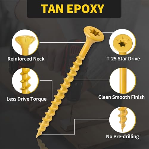 Image of Wood Screws 2-1 /2 Inch, FIXLINK Deck Screws #10 x 2-1 /2 inch, 105pcs, Epoxy Coated, T25 Star Bit Above 1500 Hour Salt Spray Coating Outdoor Decking Screws Excellent Rust Resistant for Outdoor Wood Fence
