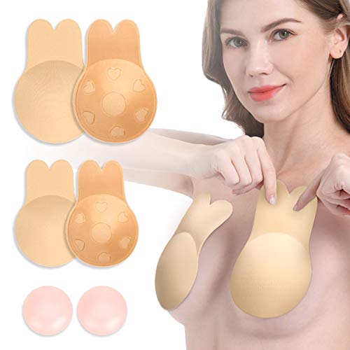 Charminer Klebe BH Push Up Set, Wiederverwendbarer Silikon Nipple Cover, Wasserdichter und Atmungsaktiver, Unsichtbarer Brust Lift Up, für Rückenfreies Kleid, Abendkleider, Brautkleider