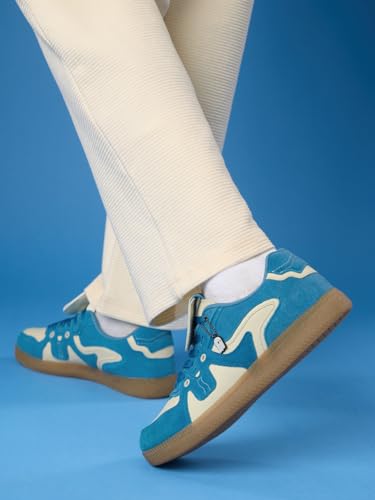 Image of The Souled Store UBZ Legacy: Blueprint Men and Boys Low Top Sneakers | Blue & Off-White Retro Trainer with Microfibre Suede, Cushioned Insole & Lightweight Build