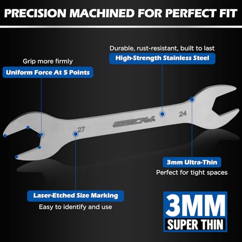 Image of 10-Piece Super Thin Open-End Wrench Set, Metric 5.5-27mm, 3mm Thickness Slim Wrench Set for Tight Spaces, Nickel Plated Flat Wrenches with Rolling Storage Pouch